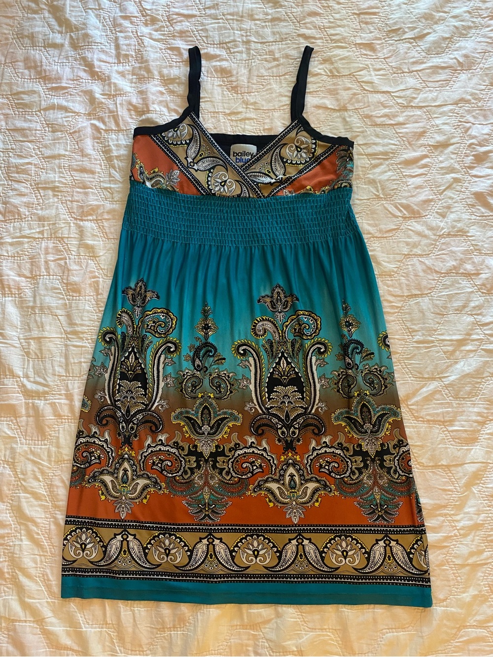 bailey blue Teal and Orange Paisley Mini Dress